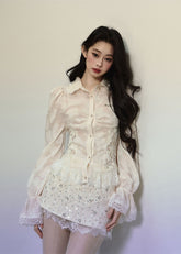 Slim Fit French Lace Trim Shirt